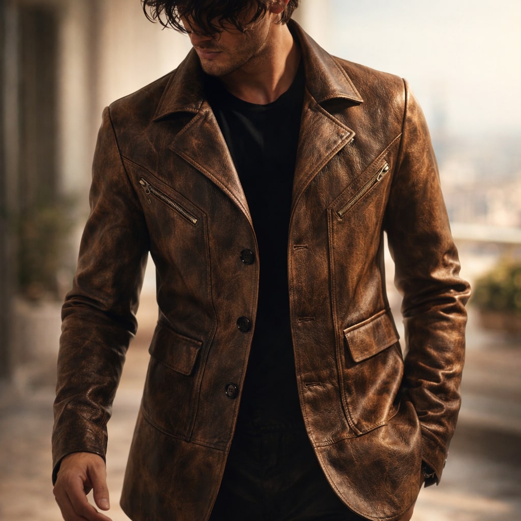 GABRIEL™ | Manteau structuré pour homme à empiècements en cuir