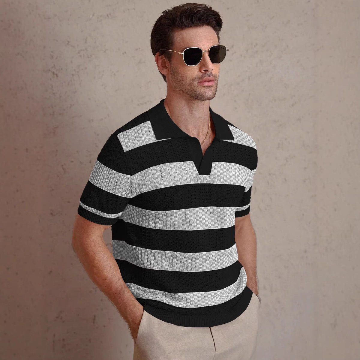 GABRIEL™ | Polo rayé pour homme à col ouvert