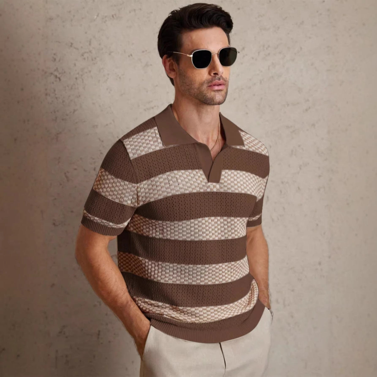 GABRIEL™ | Polo rayé pour homme à col ouvert