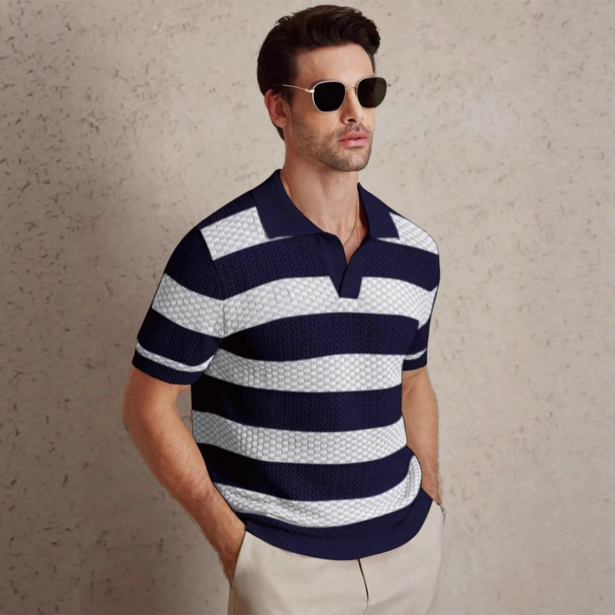 GABRIEL™ | Polo rayé pour homme à col ouvert