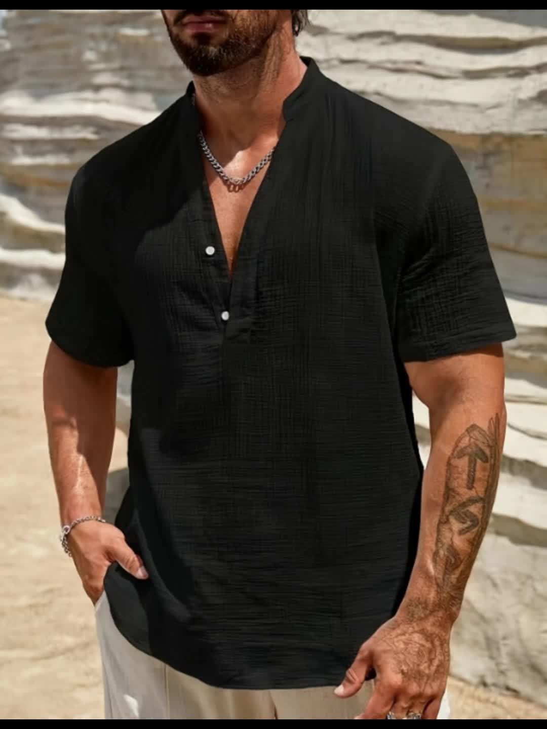 GABRIEL™ | Chemise en lin pour homme à col en V